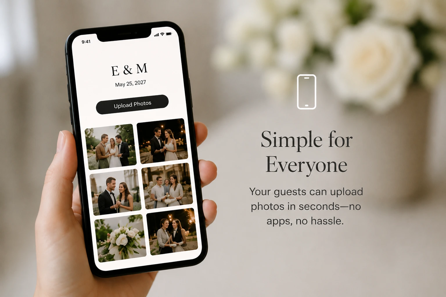 Wedding guests sharing photos from a phone