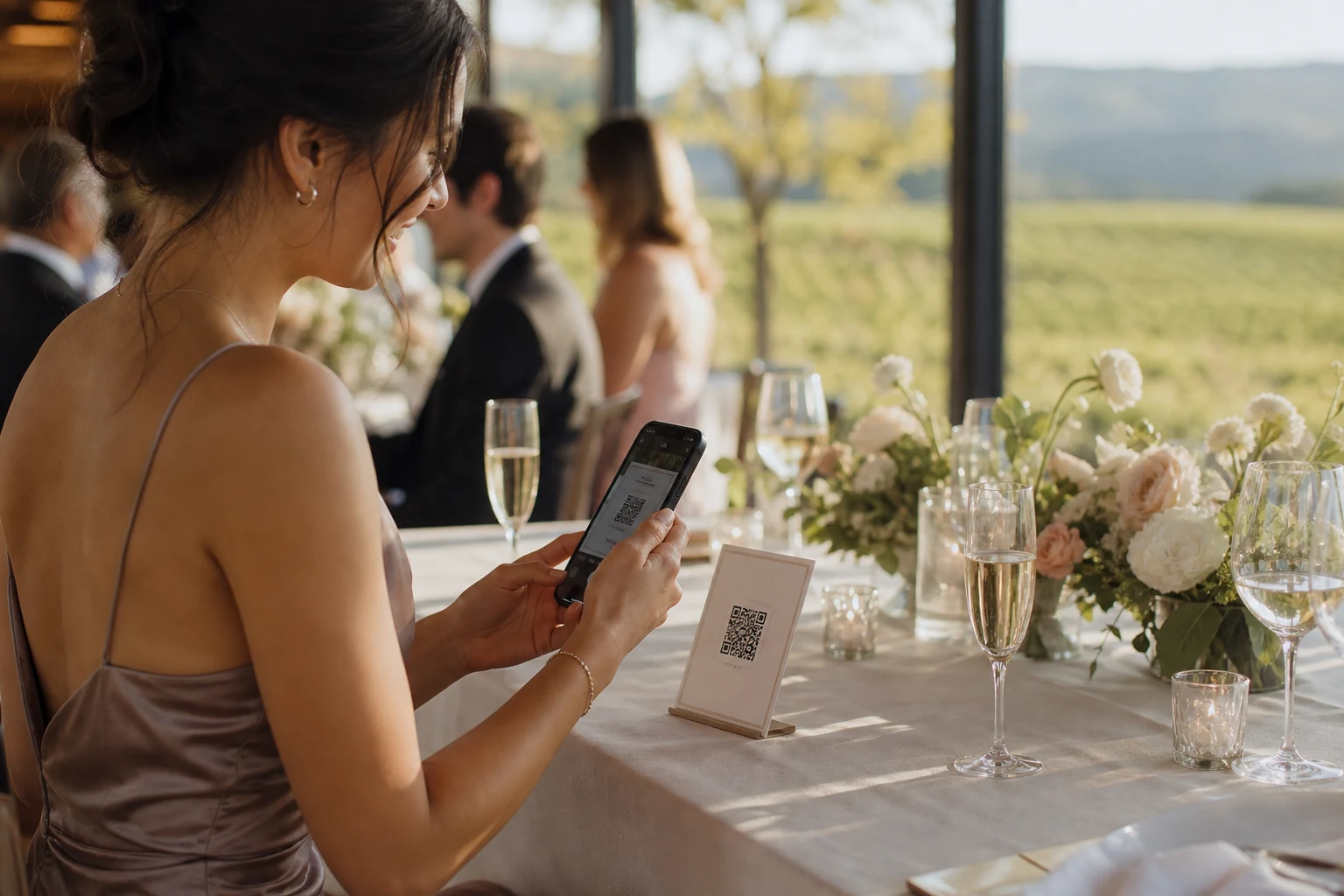 Guest scanning a wedding gallery QR code